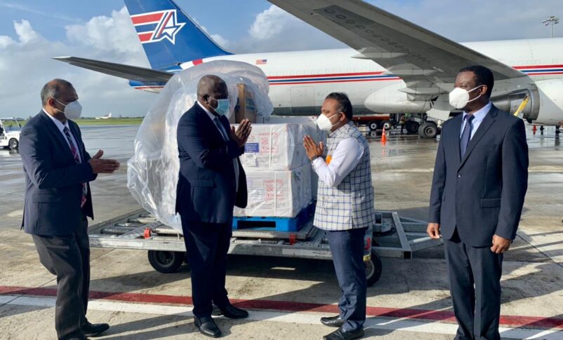 Consignment of 80,000 doses of the Oxford Astra Zeneca vaccine arrived in Guyana