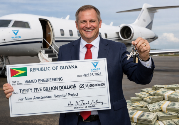 VAMED Engineering CEO taking G$35 Billion for New Amsterdam Hospital in Guyana and buying a private Jet